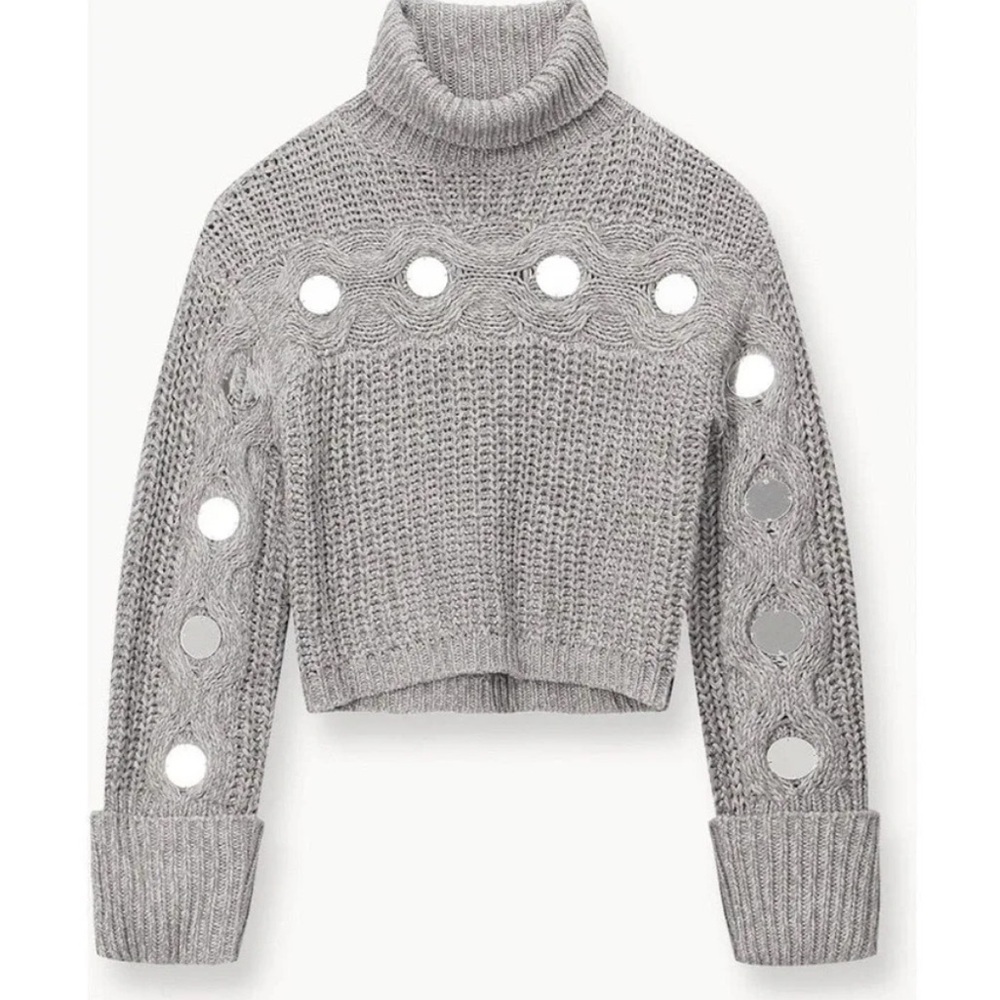NWOT STAUD Vernacular Sweater Grey/Silver size XS chunky turtleneck $395 - Picture 3 of 12